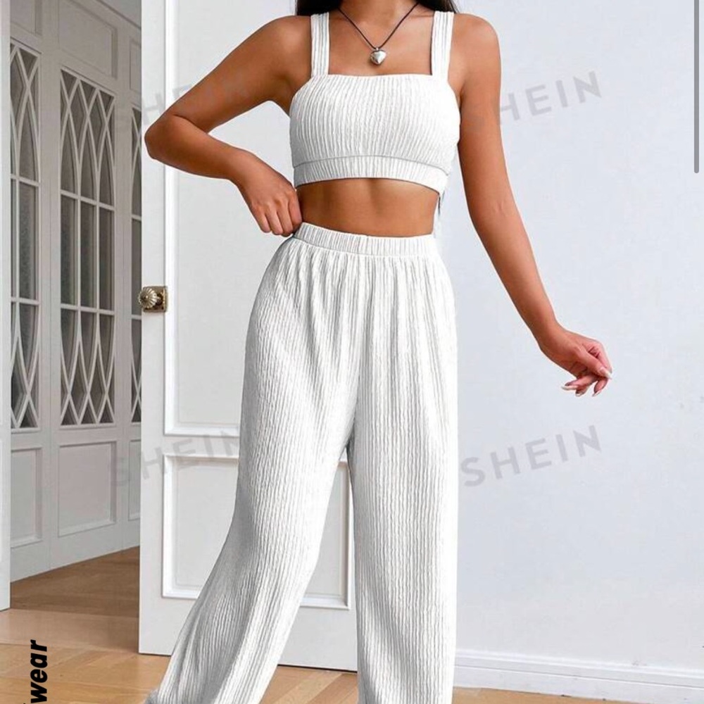 EZwear Solid Crop Cami Top & Wide Leg Pants